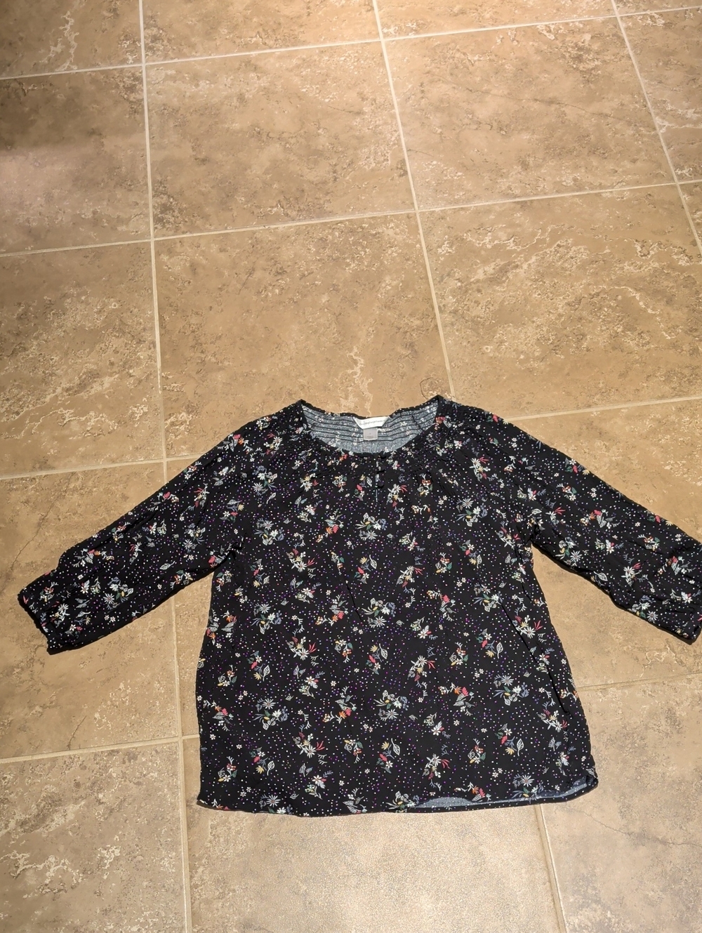 Christopher & Banks Navy Floral Peasant Blouse